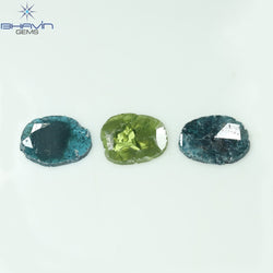 1.71 CT/3 Pcs Slice Shape Natural Diamond Blue Green Color I3 Clarity (8.01 MM)