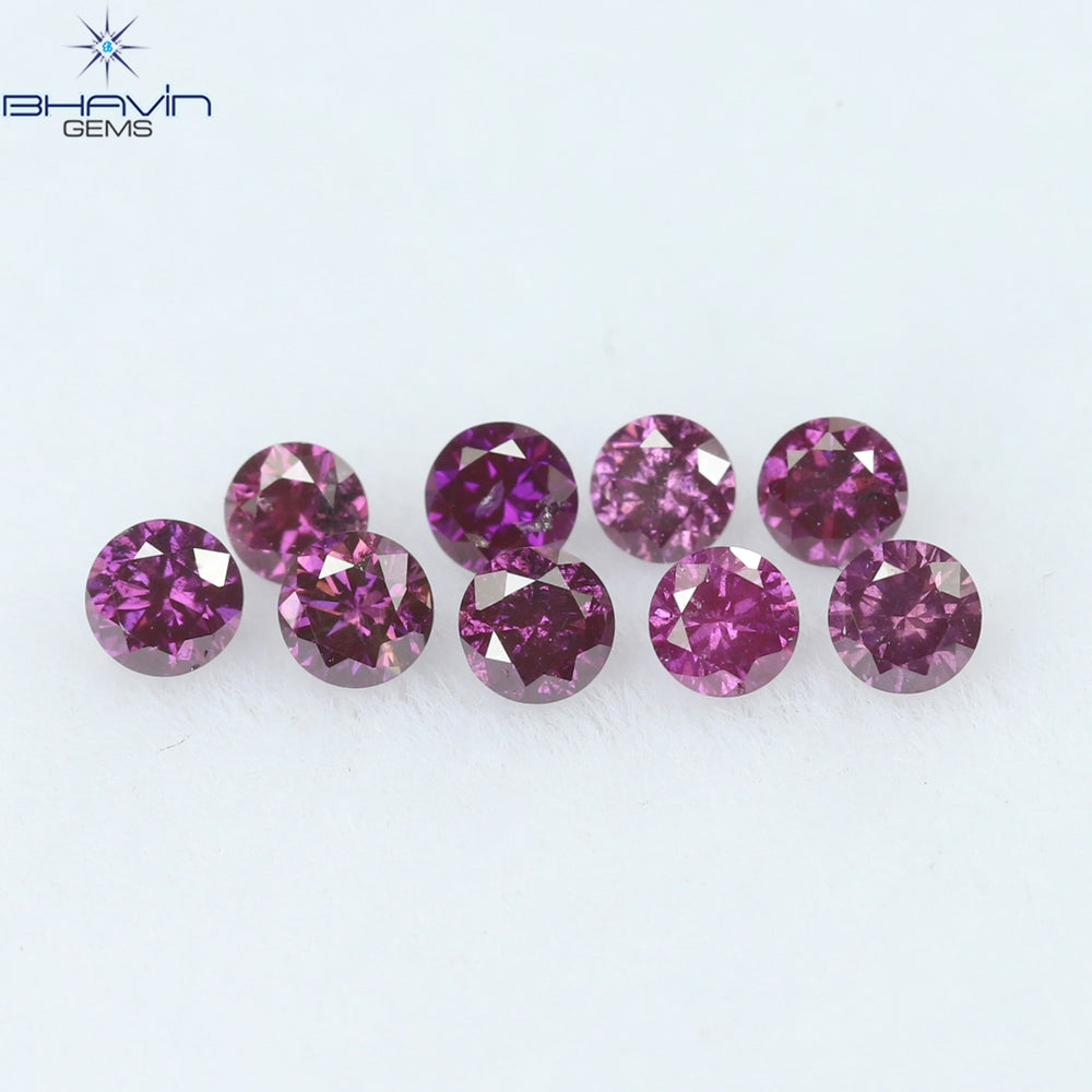 0.24 CT/9 PCS Round Diamond Pink Color Natural Diamond I1 Clarity (1.90 MM)