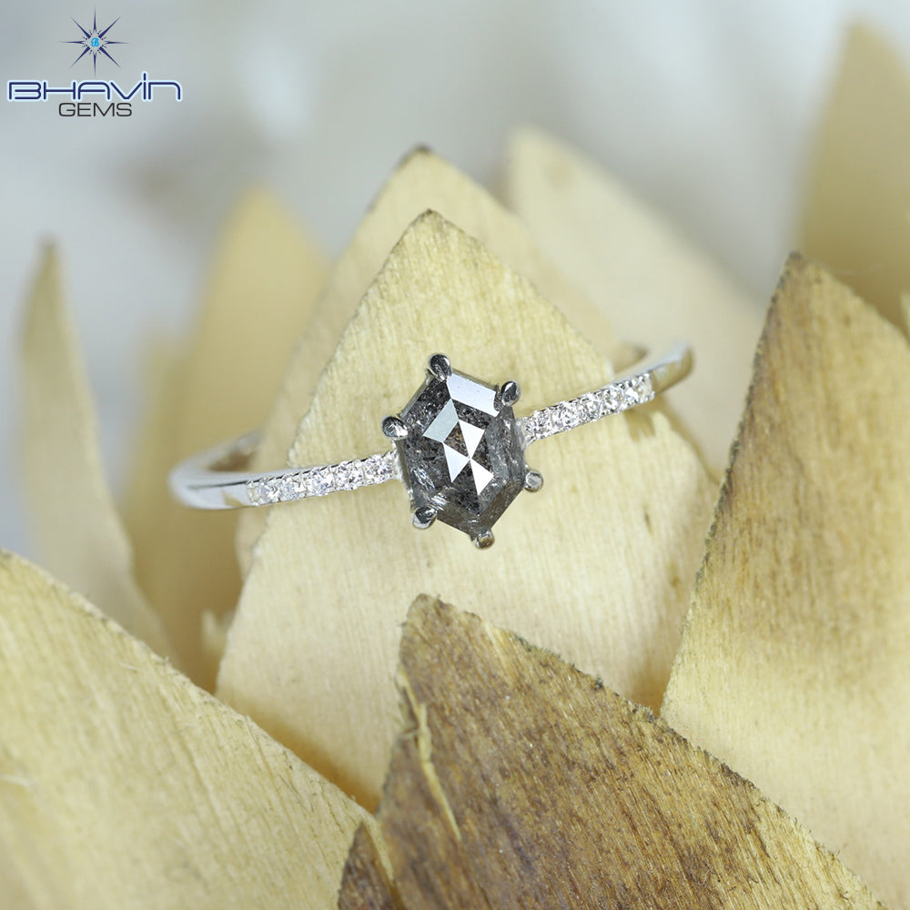 Hexagon Diamond Natural Diamond Ring Gray Color Gold Ring Engagement Ring