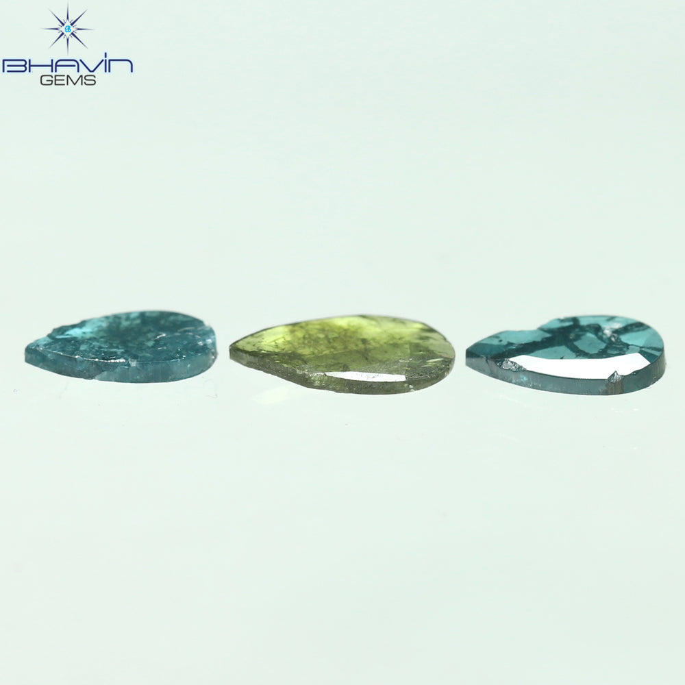 0.71 CT/3 Pcs Pear Shape Natural Diamond Green Blue Color I3 Clarity (7.04 MM)