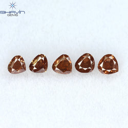 0.64 CT/5 Pcs Heart Shape Natural Loose Diamond Pink Color SI1 Clarity (3.20 MM)