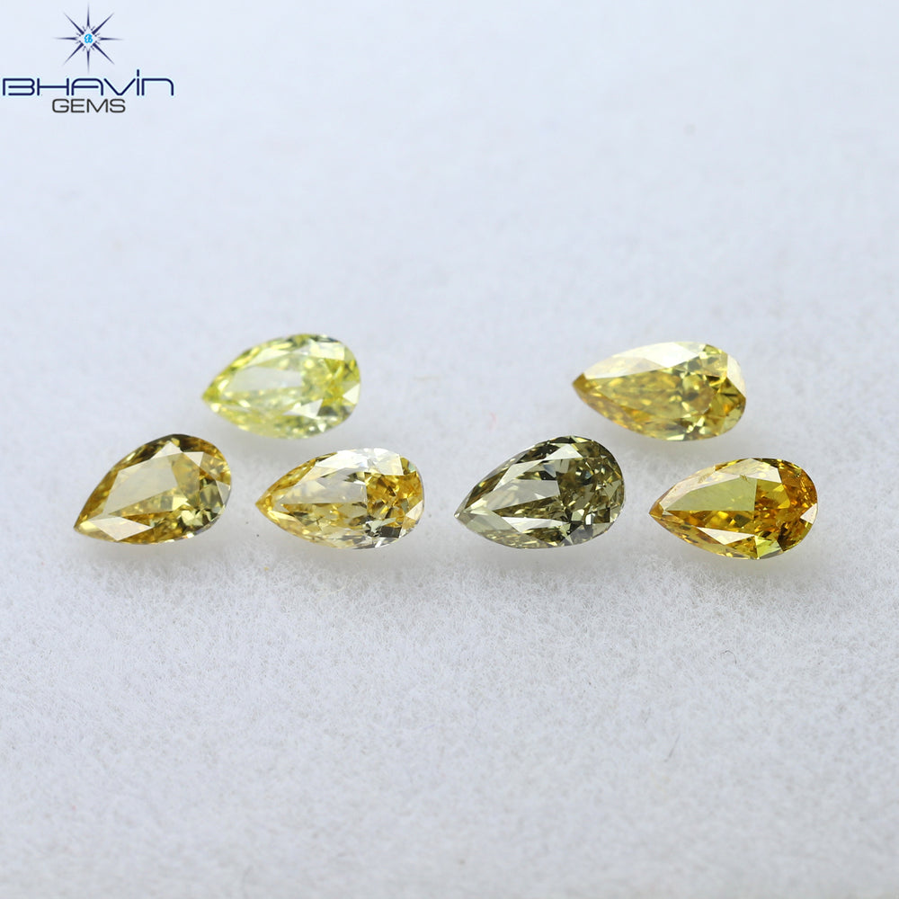 0.61 CT/6 Pcs Pear Shape Natural Diamond Mix Color VS2 Clarity (3.97 MM)