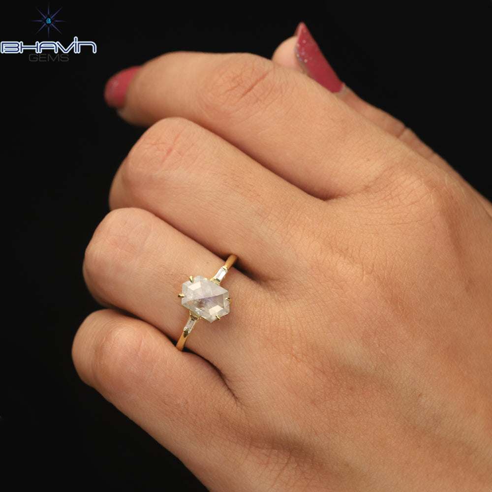 Hexagon Diamond Salt And Pepper Diamond Natural Diamond Ring Gold Ring Engagement Ring