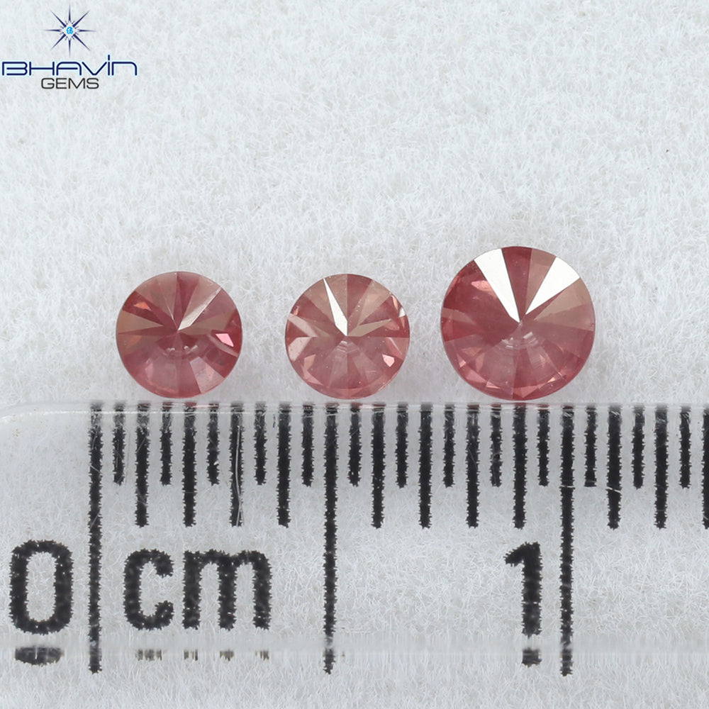 0.28 CT/3 PCS Round Diamond Pink Color Natural Diamond I1 Clarity (3.25 MM)