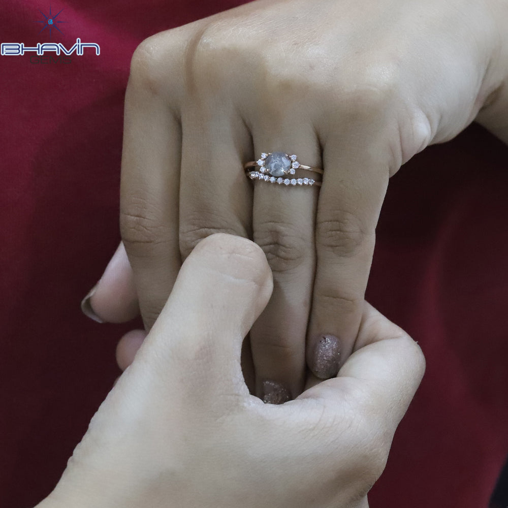 ラウンド ローズ カット ダイヤモンド, ソルト アンド ペッパー ダイヤモンド, 天然ダイヤモンド リング, ゴールド リング 婚約指輪,結婚指輪, ダイヤモンド リング
