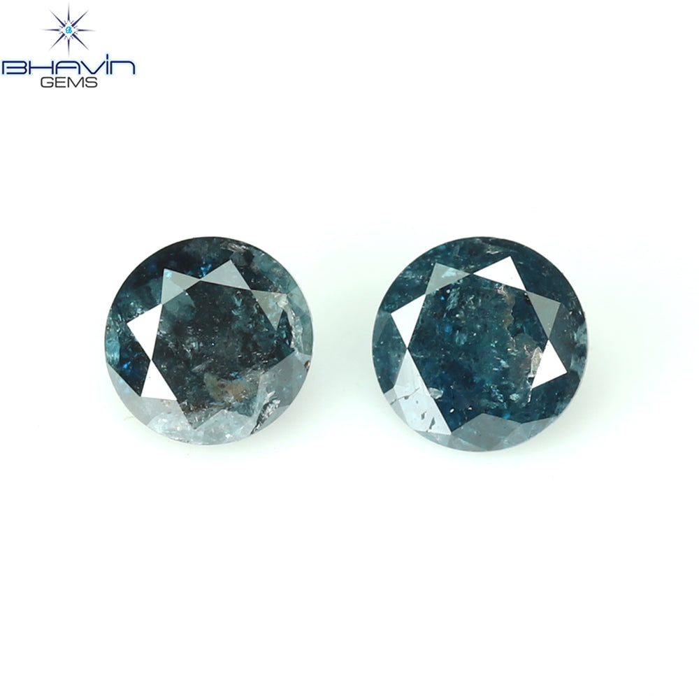 0.44 CT/2 ピース ラウンド ダイヤモンド ブルー ダイヤモンド 天然ダイヤモンド I3 クラリティ (3.73 MM)