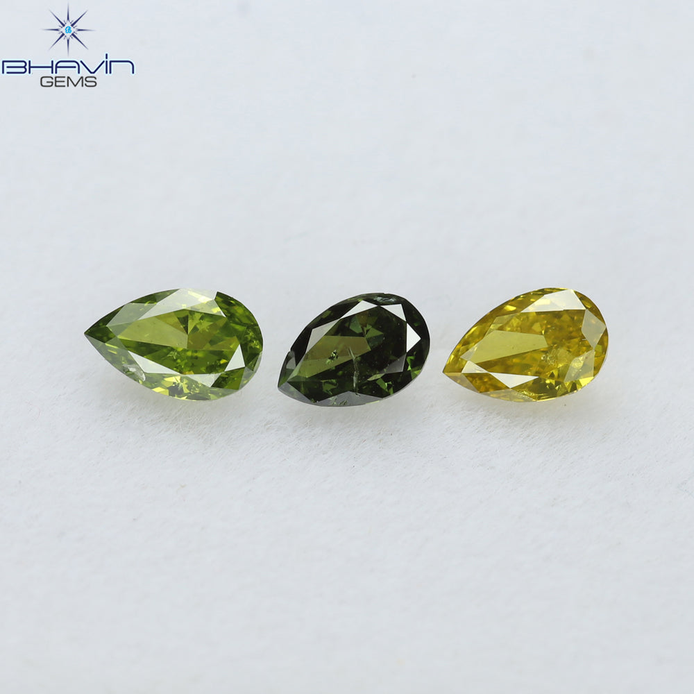 0.41 CT/3 Pcs Pear Shape Natural Diamond Green Yellow Color SI Clarity (4.21 MM)