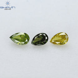 0.41 CT/3 Pcs Pear Shape Natural Diamond Green Yellow Color SI Clarity (4.21 MM)