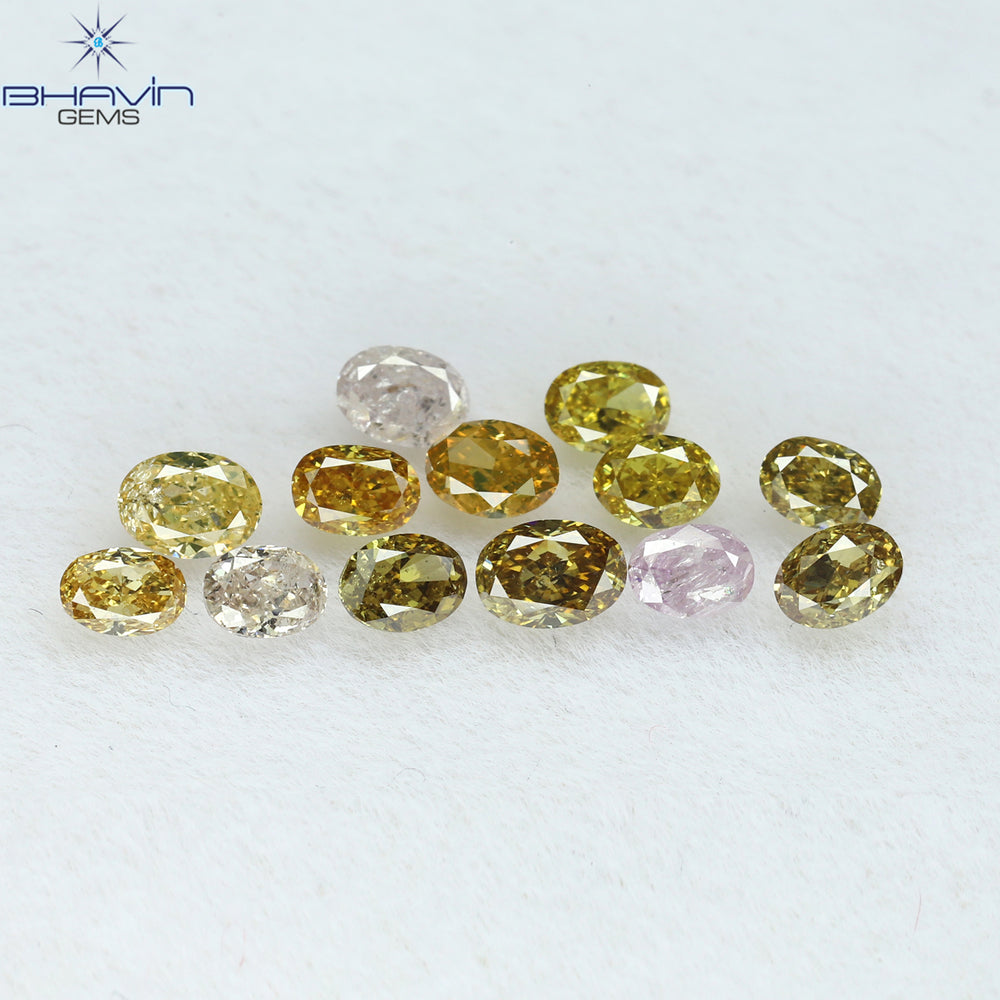 1.09 CT/13 Pcs Oval Shape Natural Diamond Mix Color SI Clarity (3.50 MM)