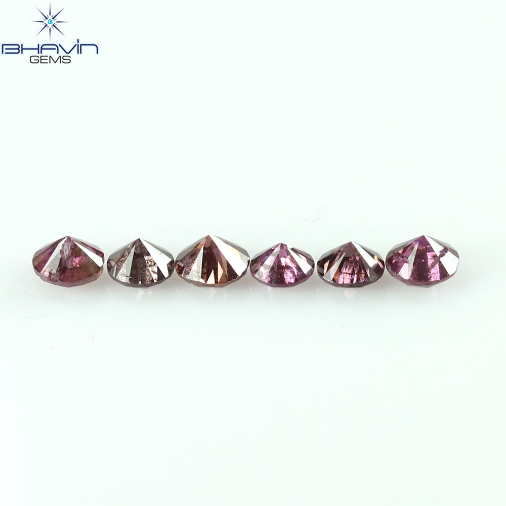 0.26 CT/6 Pcs Round Shape Natural Loose Diamond Pink Color I1 Clarity (2.25 MM)