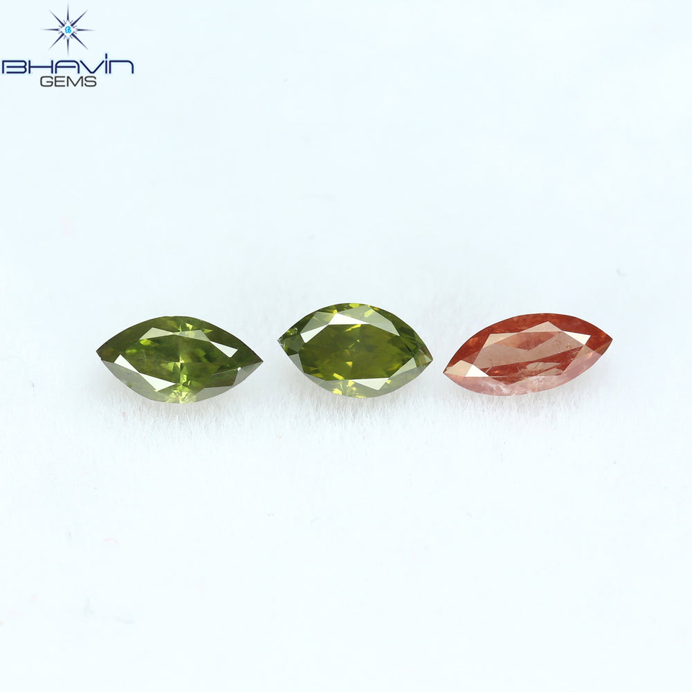 0.49 CT/3 Pcs Marquise Shape Enhanced Green Pink Color Natural Loose Diamond I1 Clarity (5.07 MM)