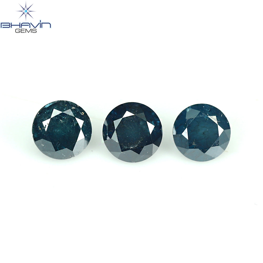 0.73 CT/3 ピース ラウンド ダイヤモンド ブルー ダイヤモンド 天然ダイヤモンド I3 クラリティ (3.88 MM)