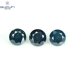0.73 CT/3 ピース ラウンド ダイヤモンド ブルー ダイヤモンド 天然ダイヤモンド I3 クラリティ (3.88 MM)