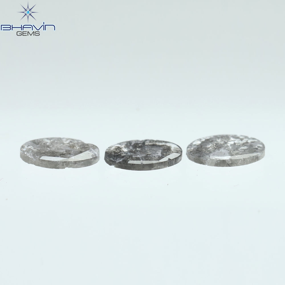 0.61 CT/3 Pcs Oval Slice Shape Natural Diamond Salt And Pepper Color I3 Clarity (5.85 MM)