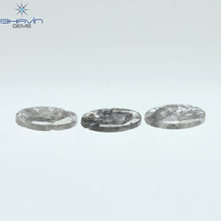 0.61 CT/3 Pcs Oval Slice Shape Natural Diamond Salt And Pepper Color I3 Clarity (5.85 MM)