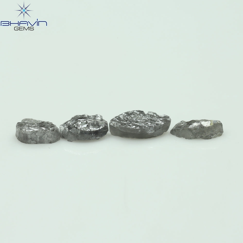 1.42 CT/4 Pcs Uncut Shape Salt And Pepper Natural Loose Diamond I3 Clarity (6.66 MM)