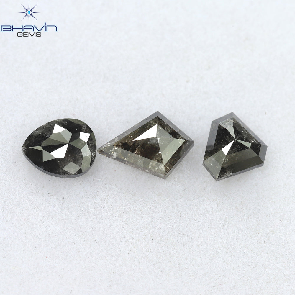 1.11 CT/3 Pcs Mix Shape Natural Diamond Salt And Pepper Color I3 Clarity (6.68 MM)