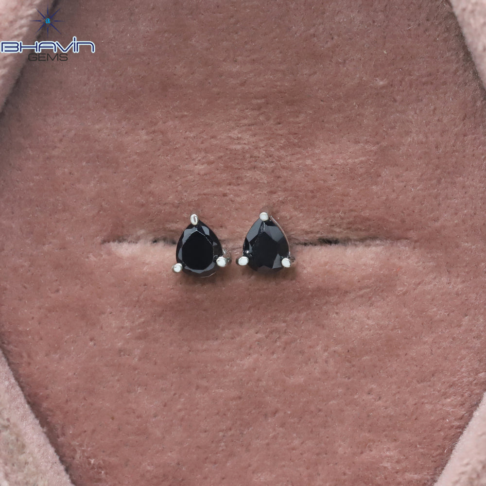 Pear Diamond White Gold Stud Earring Black Diamond Natural Loose Diamond Earring