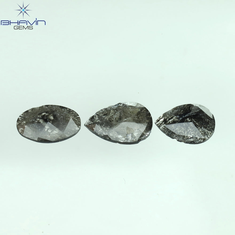1.54 CT/3 Pcs Mix Slice Shape Natural Diamond  Salt And Pepper Color I3 Clarity (9.82 MM)