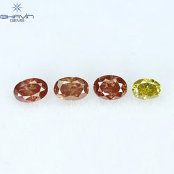 0.72 CT/4 Pcs Oval Shape Enhanced Pink Yellow Color Natural Loose Diamond SI2 Clarity (4.15 MM)
