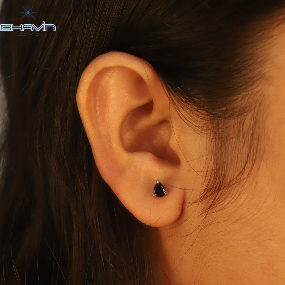Pear Diamond White Gold Stud Earring Black Diamond Natural Loose Diamond Earring