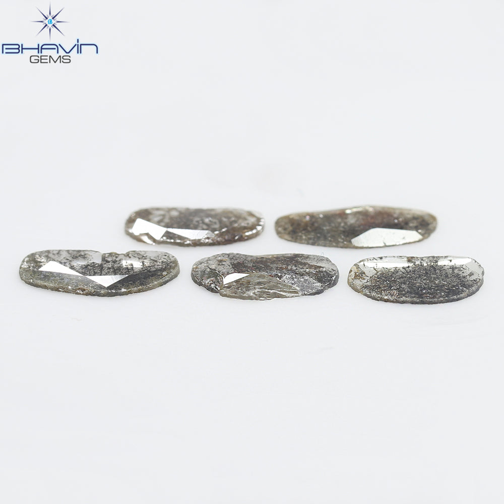 1.75 CT/5 Pcs Slice Shape Natural Diamond Salt And Pepper Color I3 Clarity (10.45 MM)