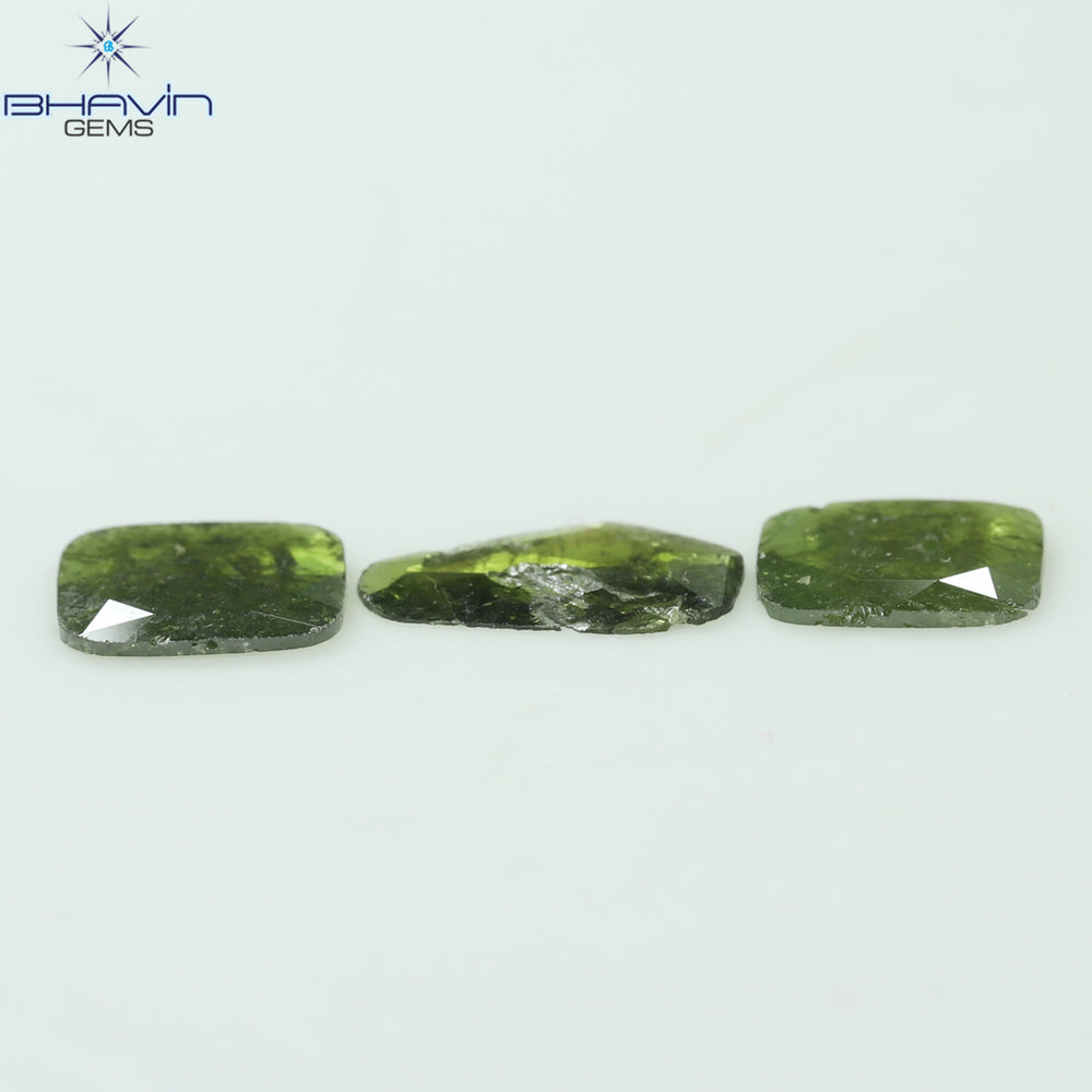 1.28 CT/3 Pcs Slice Shape Natural Diamond Green Color I3 Clarity (9.65 MM)