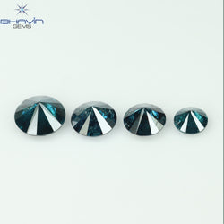 0.85 CT/4 Pcs CT, Round Diamond, Green Color, I3 Clarity