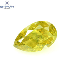 0.30 CT Pear Shape Natural Diamond Enhanced Yellow Color I2 Clarity (5.51 MM)