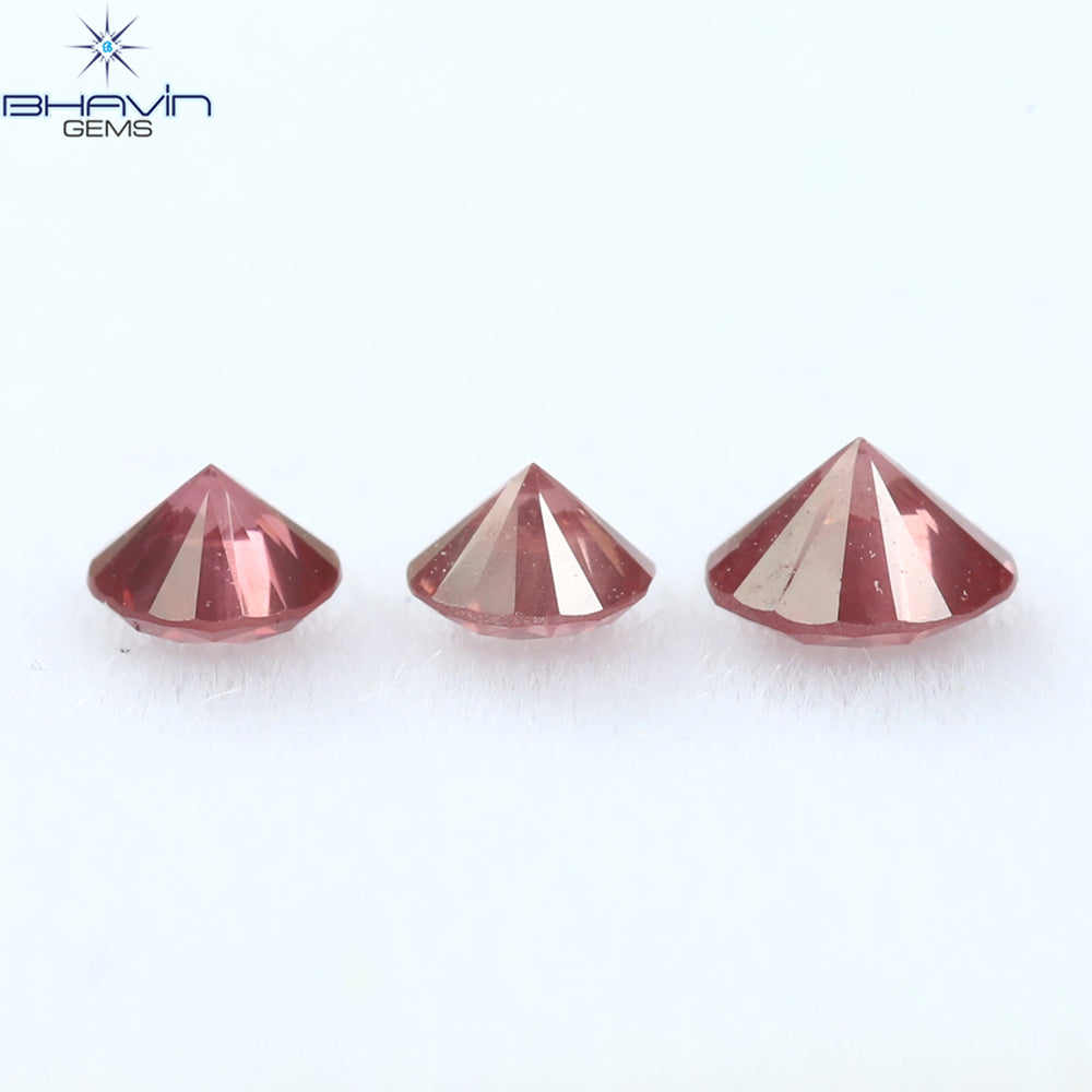 0.28 CT/3 PCS Round Diamond Pink Color Natural Diamond I1 Clarity (3.25 MM)