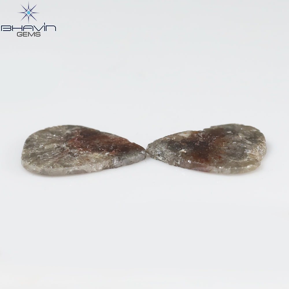 3.93 CT/2 Pcs Pear Slice Shape Natural Diamond Salt And Pepper Color I3 Clarity (13.24 To 12.66 MM)