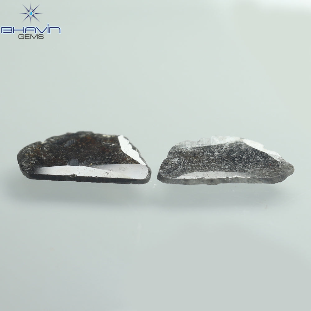 1.76 CT/2 PCS Slice Shape Natural Diamond Salt And Pepper Color I3 Clarity (11.58 MM)