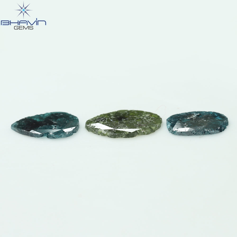 2.14 CT/3 Pcs Slice Shape Natural Diamond Blue Green Color I3 Clarity (10.56 MM)