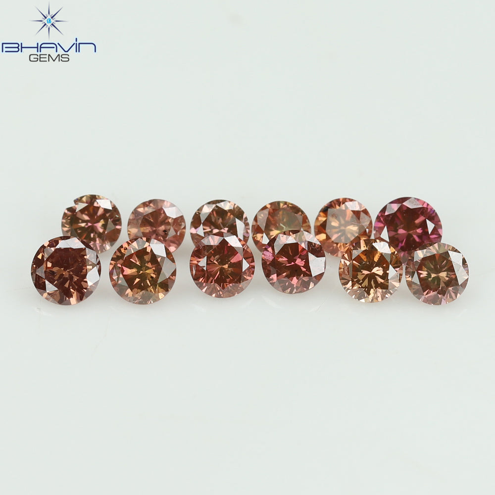 0.44 CT/12 ピース ラウンド シェイプ ナチュラル ルース ダイヤモンド ピンク カラー VS-SI クラリティ (2.25 MM)