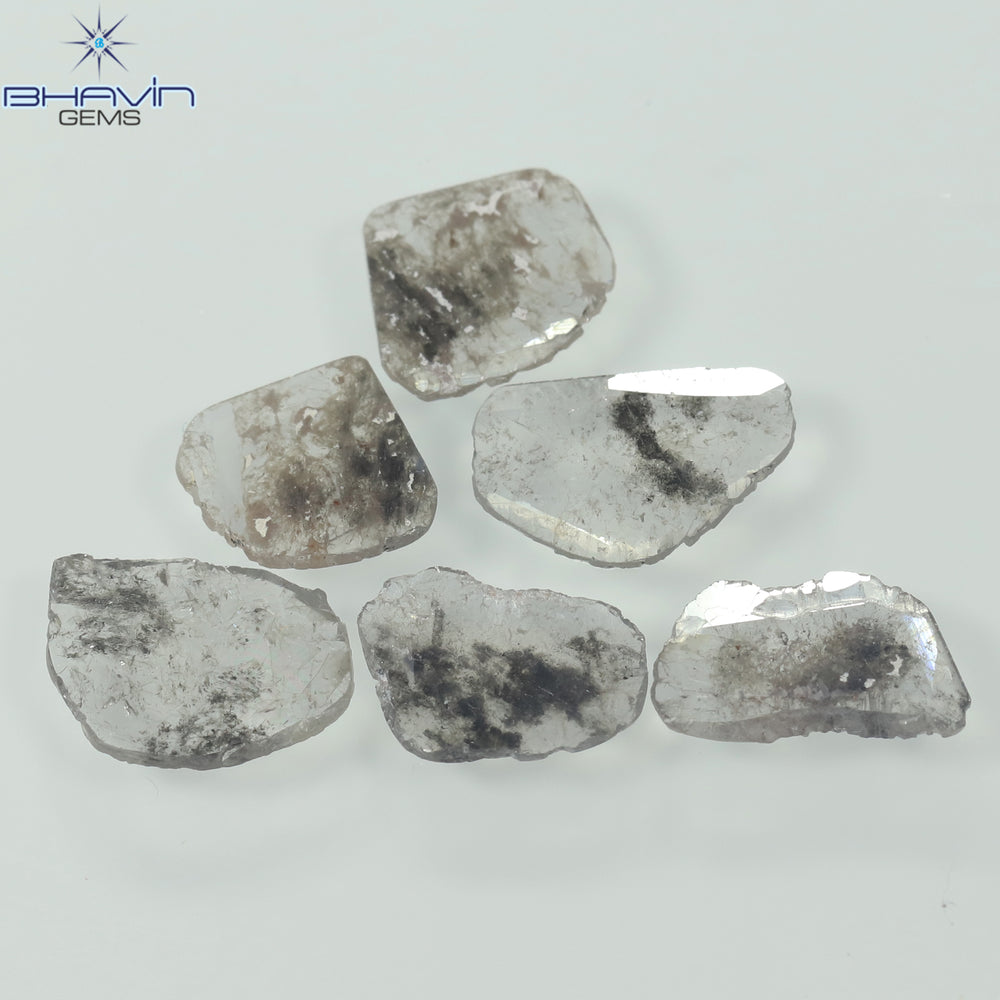 2.48 CT/6 Pcs Slice Shape Natural Diamond Salt And Pepper Color I3 Clarity (9.15 MM)