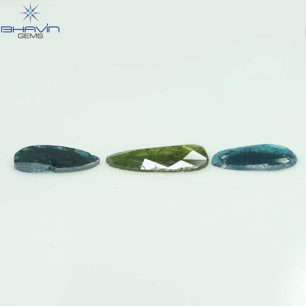 1.74 CT/3 Pcs Slice Shape Natural Diamond Blue Green Color I3 Clarity (11.31 MM)