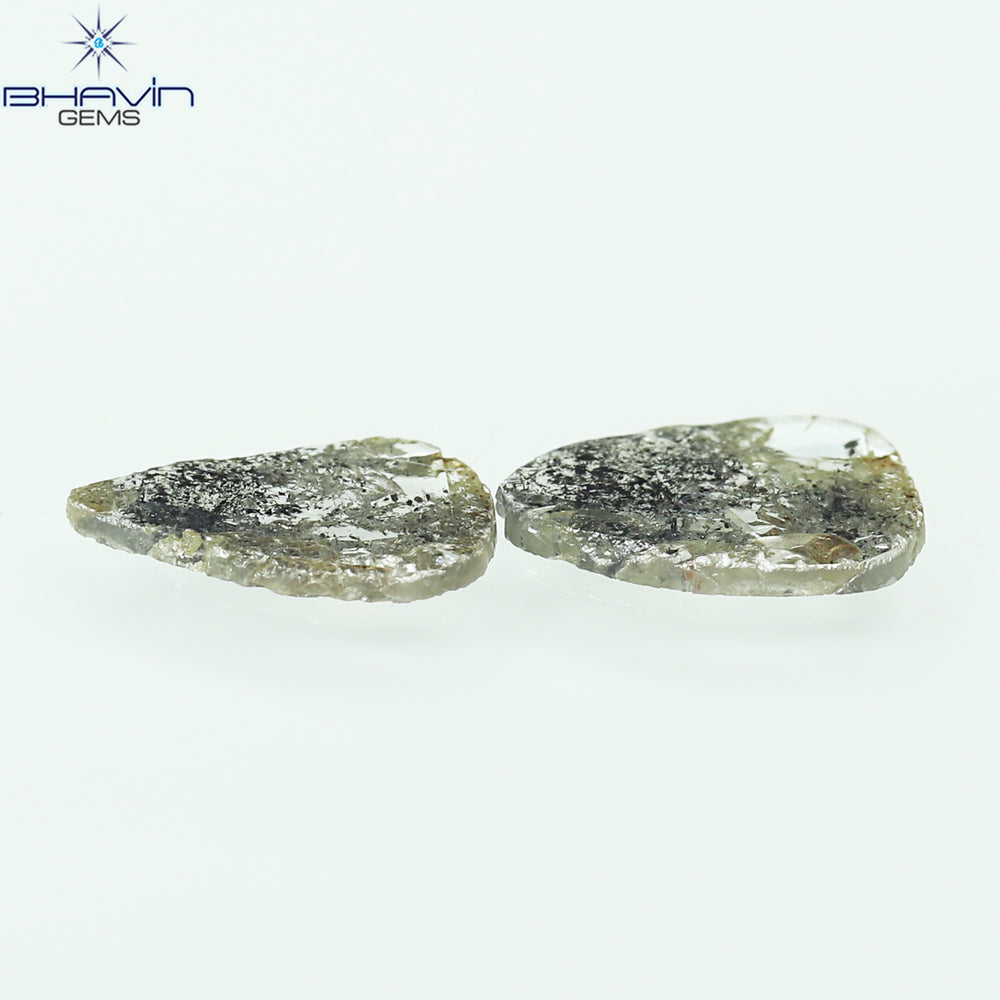 1.35 CT/2 Pcs Slice Shape Natural Diamond Salt And Pepper Color I3 Clarity (9.55 MM)