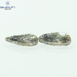 1.35 CT/2 Pcs Slice Shape Natural Diamond Salt And Pepper Color I3 Clarity (9.55 MM)