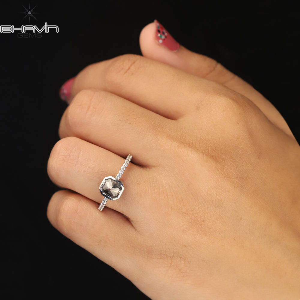 Emerald Diamond Natural Diamond Ring Salt And Pepper Color Gold Ring Engagement Ring
