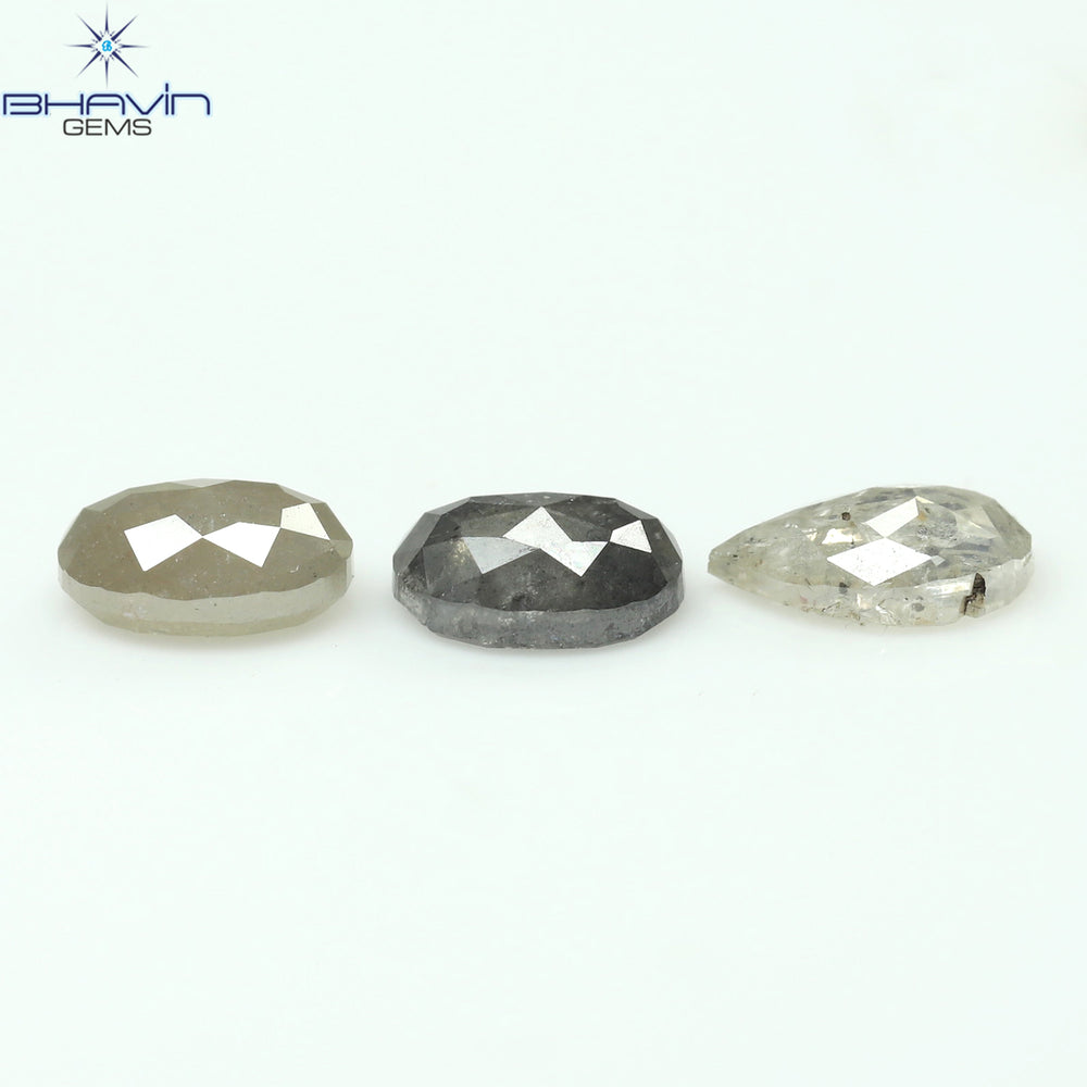 1.26 CT/3 PCS Oval Pear Shape Natural Diamond Salt And pepper Color I3 Clarity (5.32 MM)