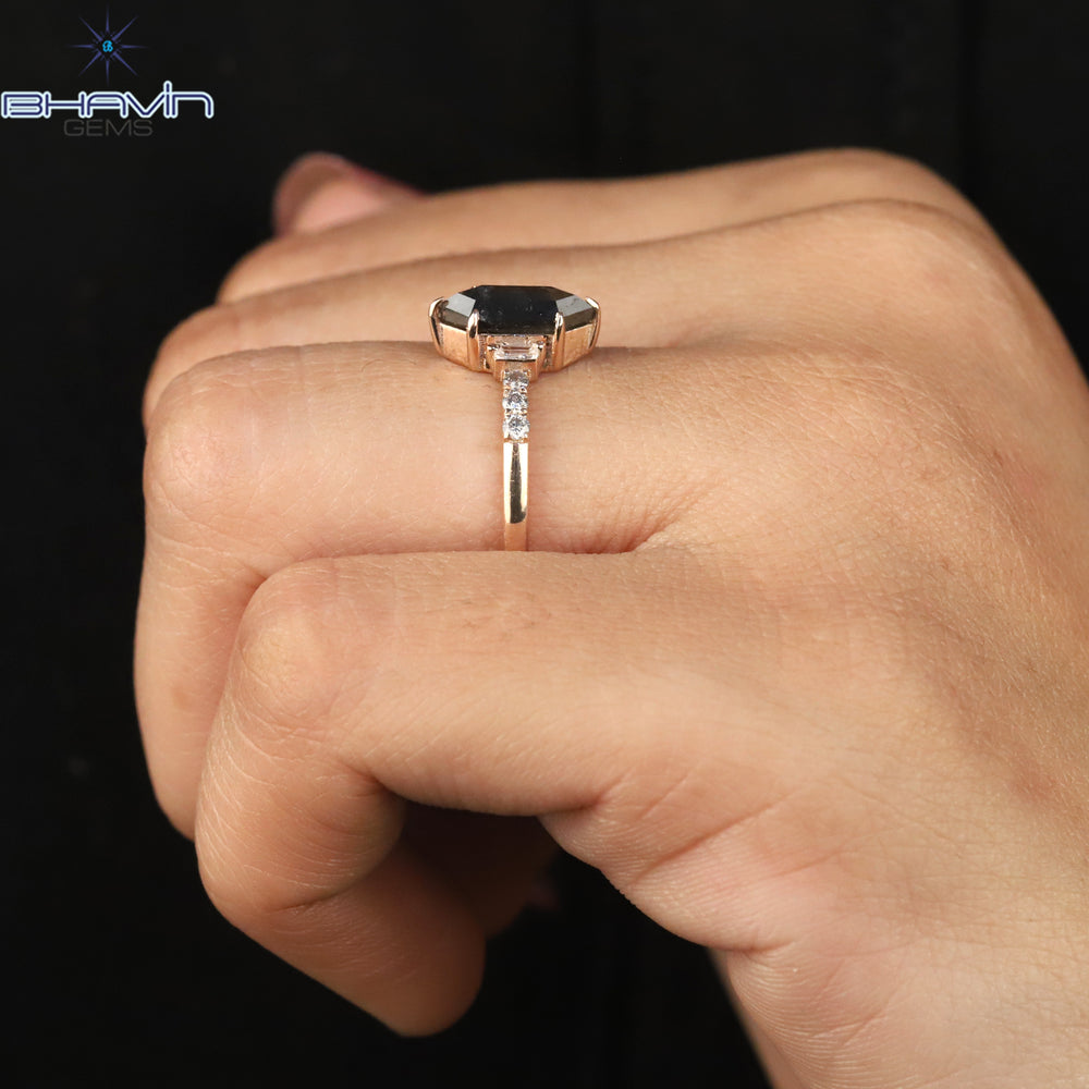 Hexagon Diamond Salt And Pepper Diamond Natural Diamond Ring Gold Ring Engagement Ring