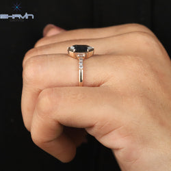 Hexagon Diamond Salt And Pepper Diamond Natural Diamond Ring Gold Ring Engagement Ring