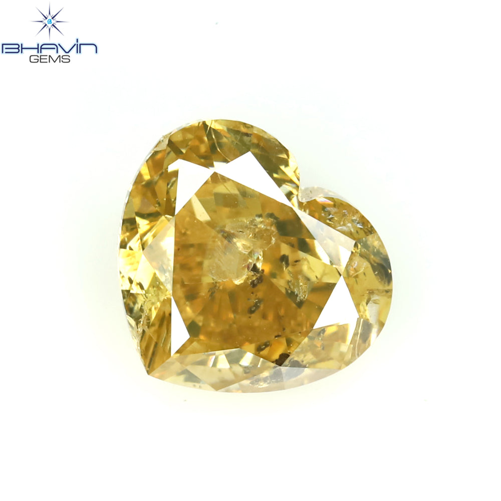 1.00 CT Heart Shape Natural Diamond Orange Yellow Color I2 Clarity (6.22 MM)