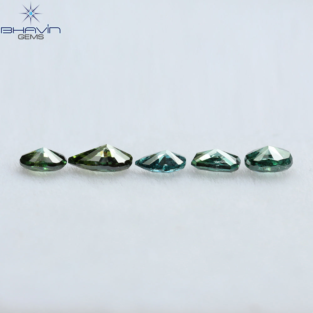0.38 CT/5 Pcs Mix Shape Natural Diamond Blue Green Color VS-SI Clarity (3.90 MM)