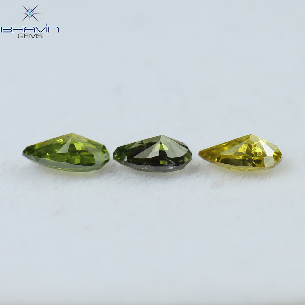 0.41 CT/3 Pcs Pear Shape Natural Diamond Green Yellow Color SI Clarity (4.21 MM)