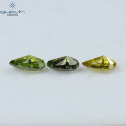 0.41 CT/3 Pcs Pear Shape Natural Diamond Green Yellow Color SI Clarity (4.21 MM)
