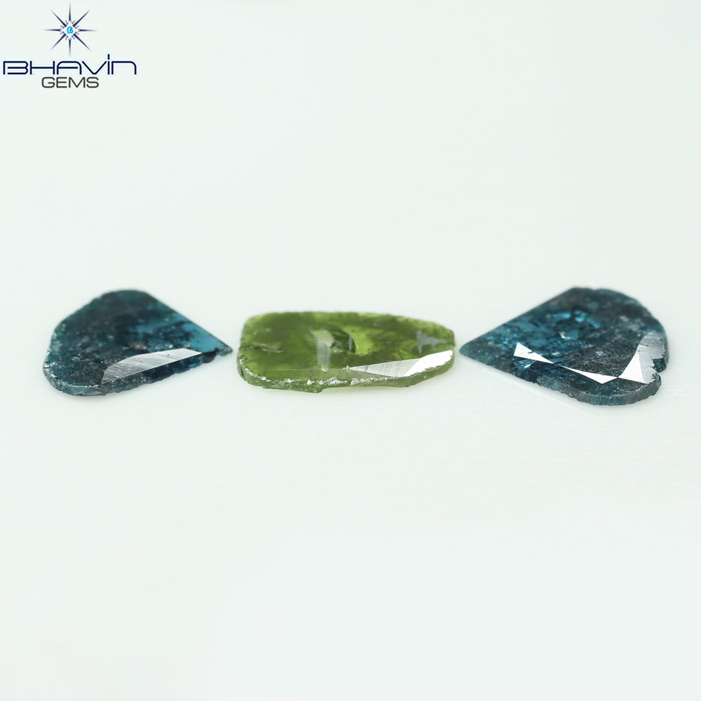 1.38 CT/3 Pcs Slice Shape Natural Diamond Blue Green Color I3 Clarity (9.53 MM)