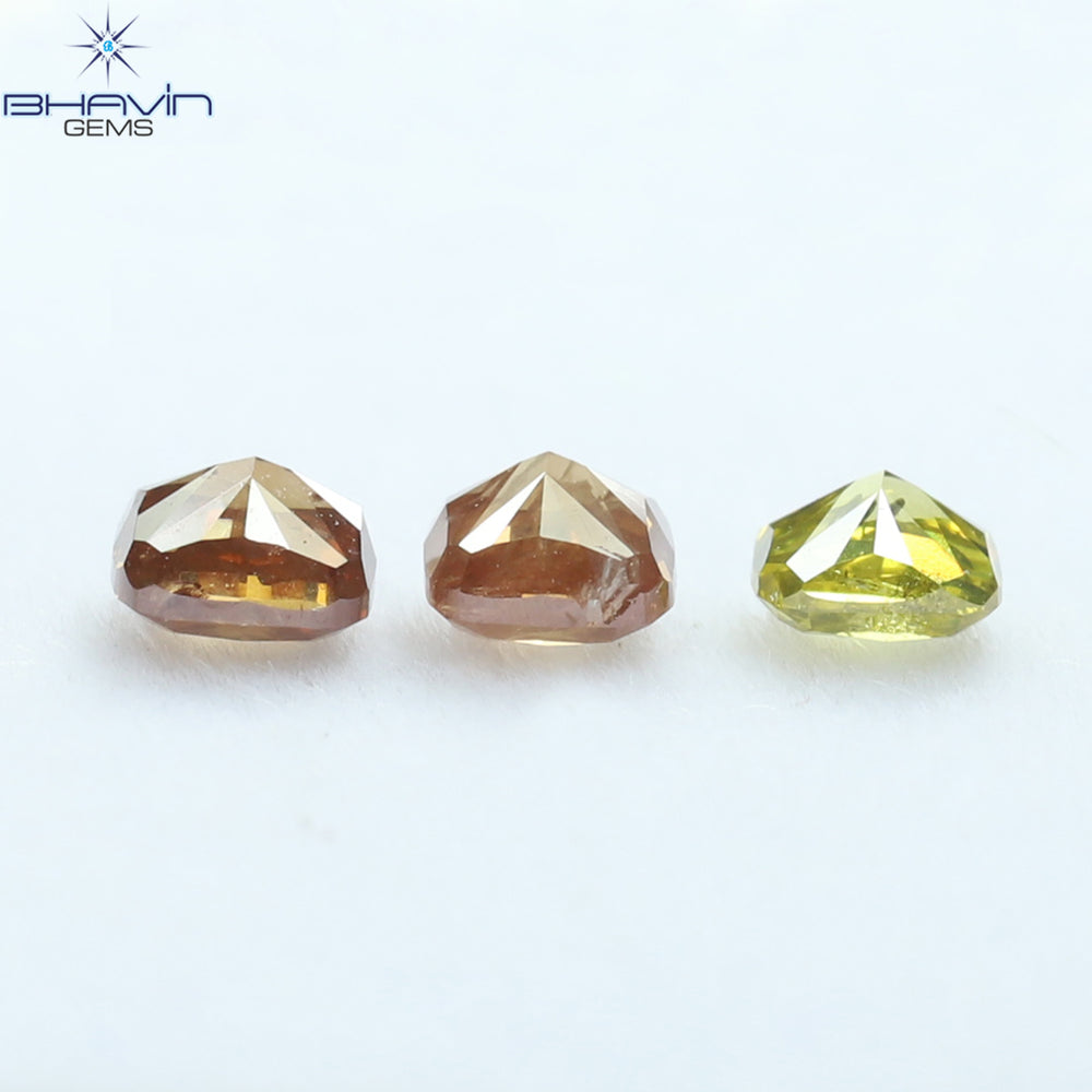 0.65 CT/3 Pcs Cushion Shape Natural Diamond Pink Yellow Color SI2 Clarity (3.18 MM)
