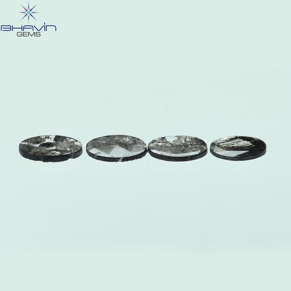 1.41 CT/4 Pcs Oval Slice Shape Natural Diamond Salt And Pepper Color I3 Clarity (7.15 MM)