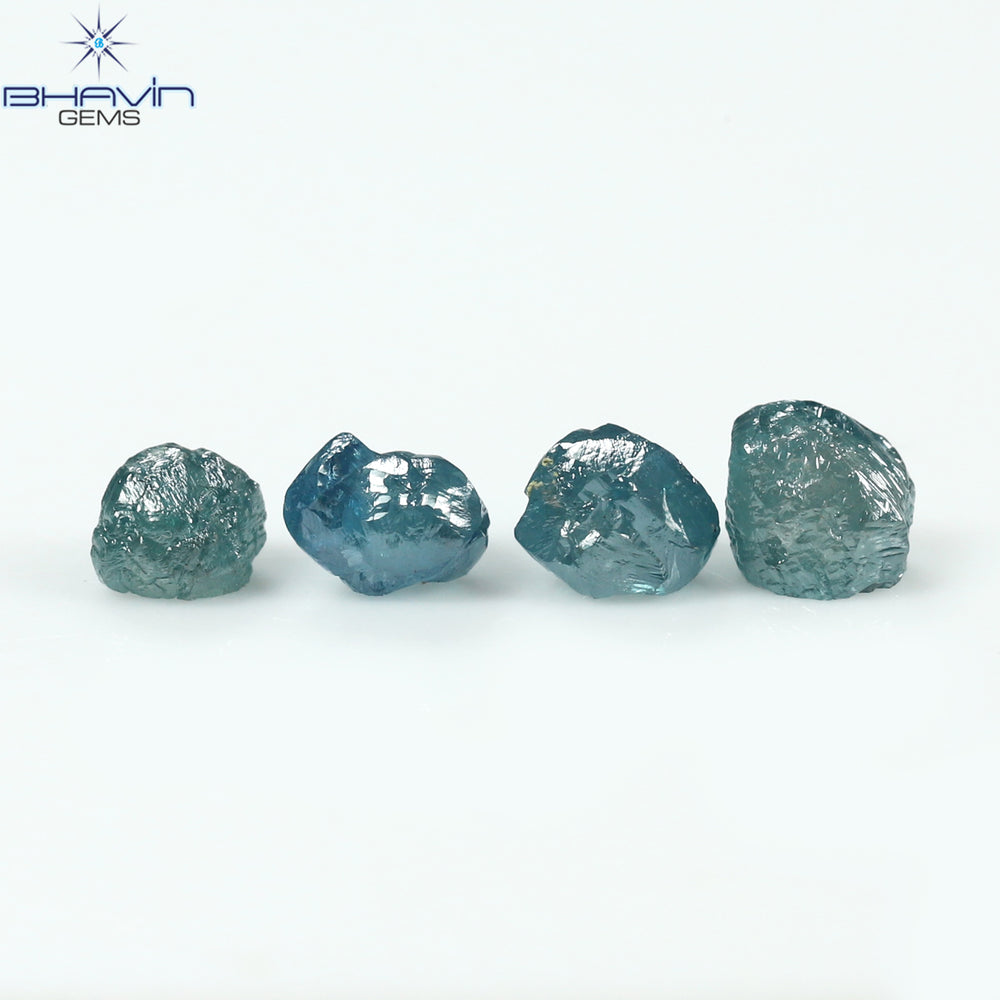 1.83 CT/4 PCS Rough Shape Enhanced Blue Color Natural Diamond I3 Clarity (4.46 MM)